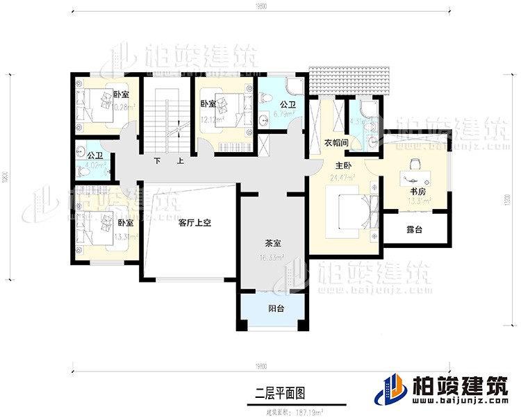 二層：4臥室，陽台，露台 ，衣帽間，書房，內衛，公衛 ，茶室