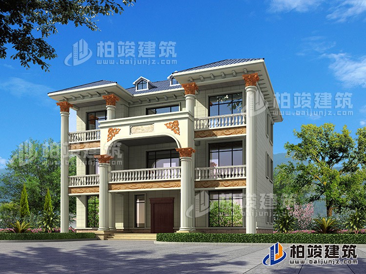 新農村私人三層別墅建築設計施工圖，全套別墅設計圖紙BZ372-簡歐風格