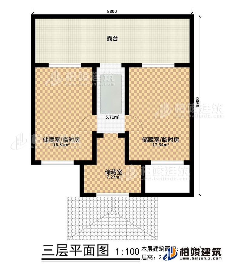 三層：3儲藏室，露台